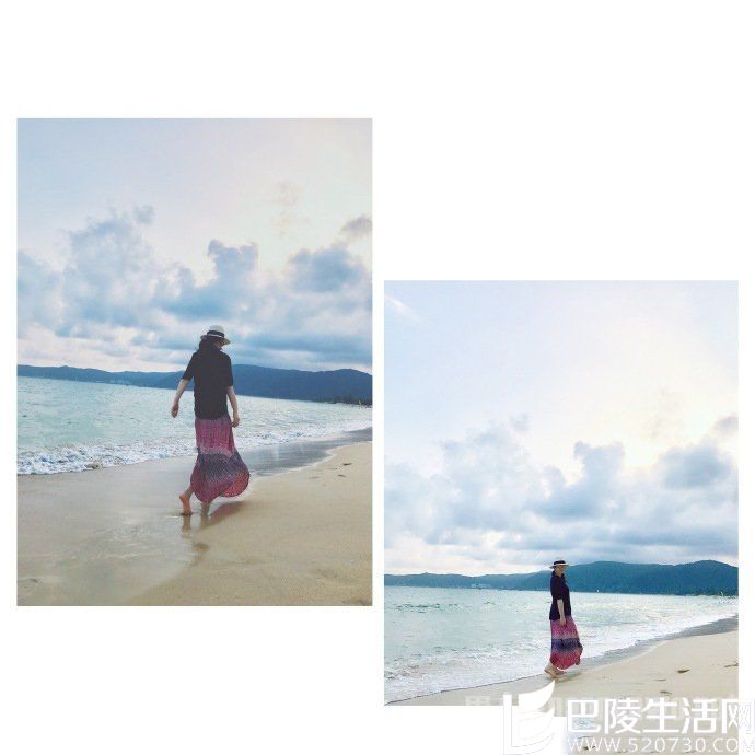 董璇带女儿看海