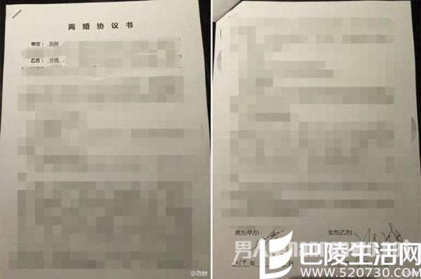 陈赫晒离婚协议书