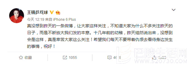 王楠解释老公日本酒店放水泄愤