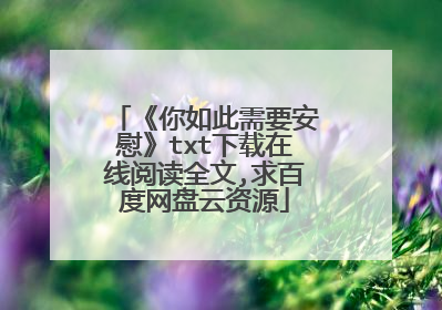 《你如此需要安慰》txt下载在线阅读全文,求百度网盘云资源