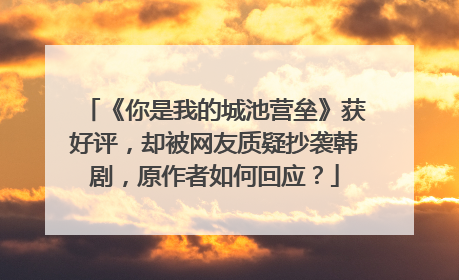 《你是我的城池营垒》获好评，却被网友质疑抄袭韩剧，原作者如何回应？