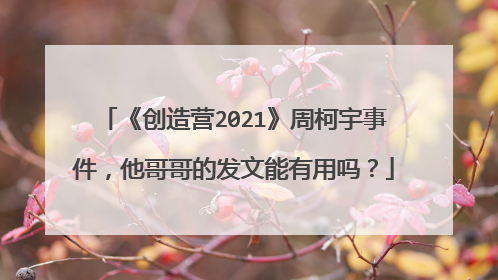 《创造营2021》周柯宇事件,他哥哥的发文能有用吗?