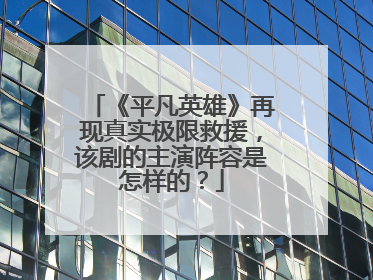 《平凡英雄》再现真实极限救援，该剧的主演阵容是怎样的？