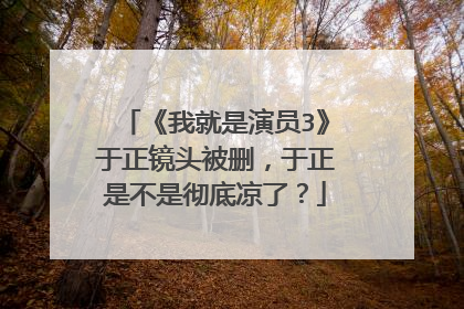 《我就是演员3》于正镜头被删,于正是不是彻底凉了?