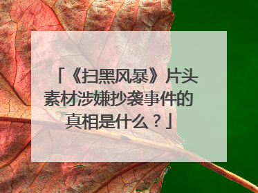 《扫黑风暴》片头素材涉嫌抄袭事件的真相是什么？