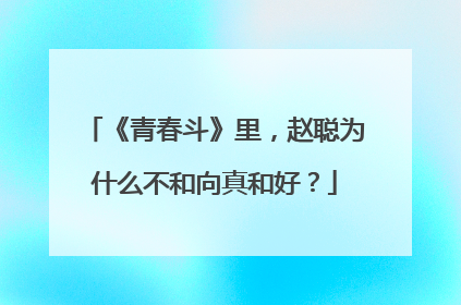 《青春斗》里，赵聪为什么不和向真和好？