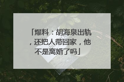 爆料:胡海泉出轨,还把人带回家,他不是离婚了吗