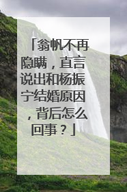 翁帆不再隐瞒,直言说出和杨振宁结婚原因,背后怎么回事?