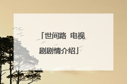 世间路 电视剧剧情介绍