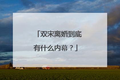 双宋离婚到底有什么内幕？