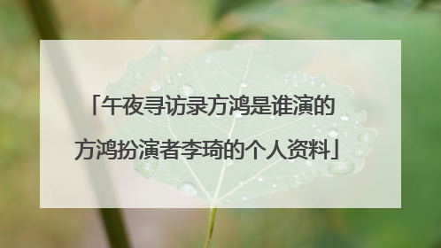 午夜寻访录方鸿是谁演的 方鸿扮演者李琦的个人资料