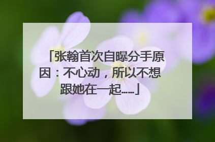 张翰首次自曝分手原因：不心动，所以不想跟她在一起……