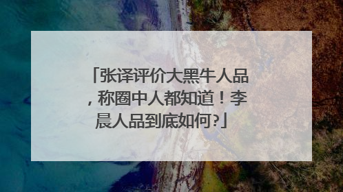 张译评价大黑牛人品,称圈中人都知道!李晨人品到底如何?