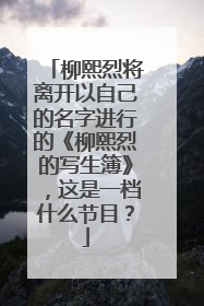 柳熙烈将离开以自己的名字进行的《柳熙烈的写生簿》,这是一档什么节目?