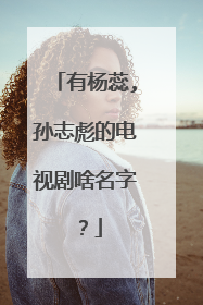 有杨蕊,孙志彪的电视剧啥名字?