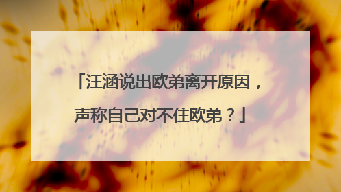 汪涵说出欧弟离开原因，声称自己对不住欧弟？