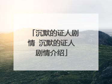 沉默的证人剧情 沉默的证人剧情介绍