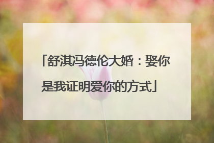 舒淇冯德伦大婚:娶你是我证明爱你的方式