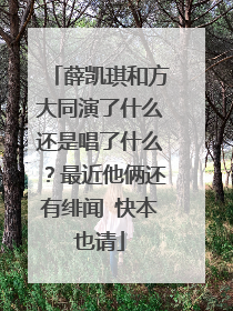 薛凯琪和方大同演了什么还是唱了什么?最近他俩还有绯闻 快本也请