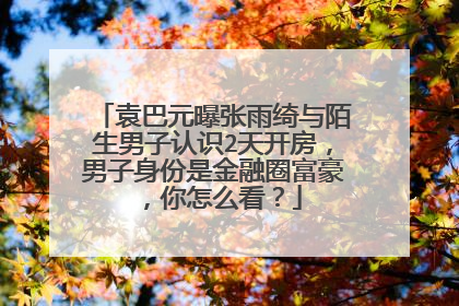 袁巴元曝张雨绮与陌生男子认识2天开房，男子身份是金融圈富豪，你怎么看？