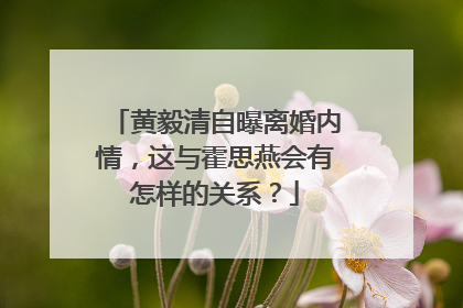黄毅清自曝离婚内情,这与霍思燕会有怎样的关系?