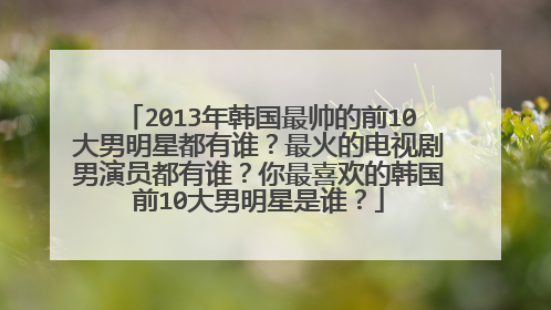 2013年韩国最帅的前10大男明星都有谁？最火的电视剧男演员都有谁？你最喜欢的韩国前10大男明星是谁？